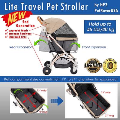 Show full view: HPZ Pet Rover Lite Premium Light Travel Airline-Compatible Pet Stroller, Taupe slide 2 of 10