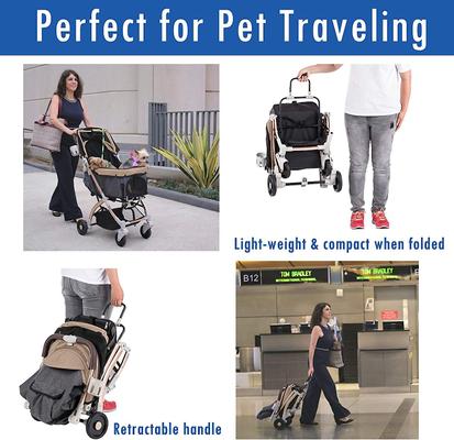 Show full view: HPZ Pet Rover Lite Premium Light Travel Airline-Compatible Pet Stroller, Taupe slide 3 of 10