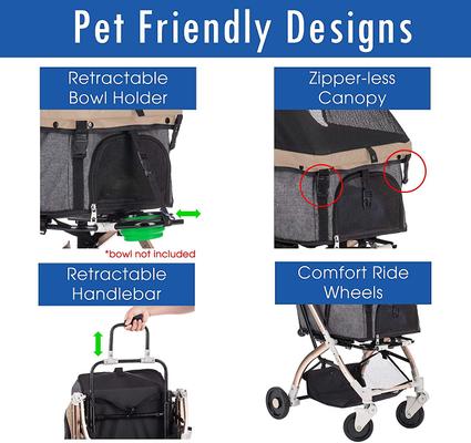 Show full view: HPZ Pet Rover Lite Premium Light Travel Airline-Compatible Pet Stroller, Taupe slide 5 of 10