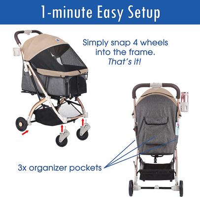 Show full view: HPZ Pet Rover Lite Premium Light Travel Airline-Compatible Pet Stroller, Taupe slide 9 of 10