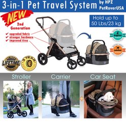 HPZ Pet Rover Luxury Carrier, Car Seat & Pet Stroller, Taupe slide 2 of 9