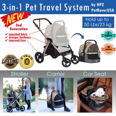 Show full view: HPZ Pet Rover Luxury Carrier, Car Seat & Pet Stroller, Taupe slide 2 of 10