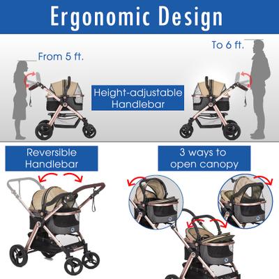 Show full view: HPZ Pet Rover Luxury Carrier, Car Seat & Pet Stroller, Taupe slide 5 of 10