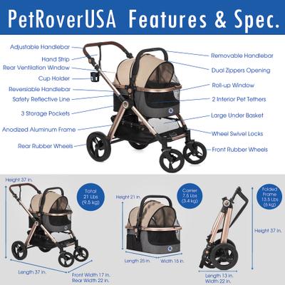 Show full view: HPZ Pet Rover Luxury Carrier, Car Seat & Pet Stroller, Taupe slide 7 of 10
