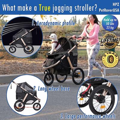 Show full view: HPZ Pet Rover Run Performance Jogging Dog & Cat Stroller, Black slide 2 of 10