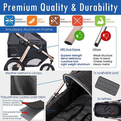 Show full view: HPZ Pet Rover Run Performance Jogging Dog & Cat Stroller, Black slide 3 of 10