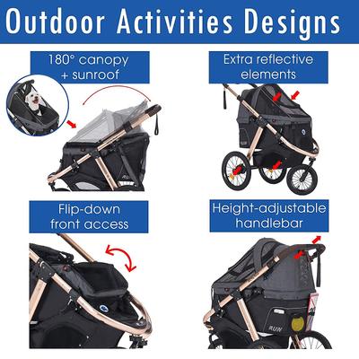 Show full view: HPZ Pet Rover Run Performance Jogging Dog & Cat Stroller, Black slide 5 of 10