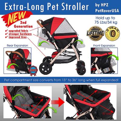 Show full view: HPZ Rover G2 Premium Expandable No-Zip Dog & Cat Stroller, Red slide 2 of 10