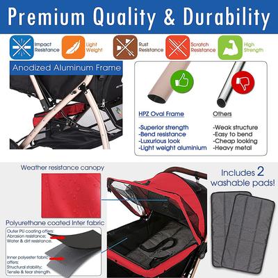 Show full view: HPZ Rover G2 Premium Expandable No-Zip Dog & Cat Stroller, Red slide 3 of 10