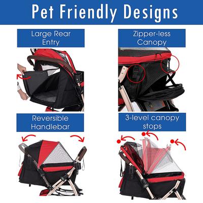 Show full view: HPZ Rover G2 Premium Expandable No-Zip Dog & Cat Stroller, Red slide 5 of 10