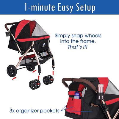Show full view: HPZ Rover G2 Premium Expandable No-Zip Dog & Cat Stroller, Red slide 7 of 10