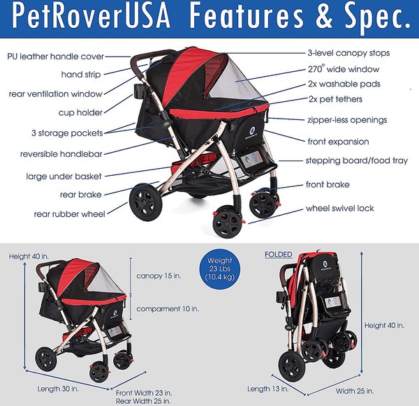 HPZ Rover Premium G2 Heavy Duty Expandable No-Zip Dog & Cat Stroller