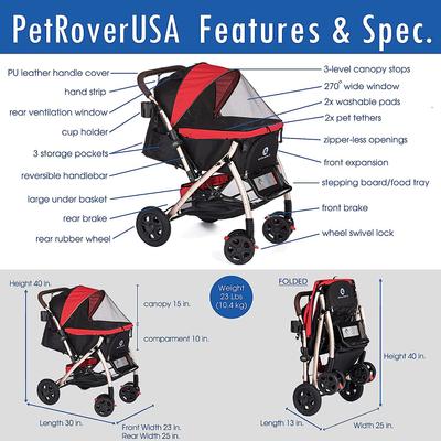 Show full view: HPZ Rover G2 Premium Expandable No-Zip Dog & Cat Stroller, Red slide 8 of 10