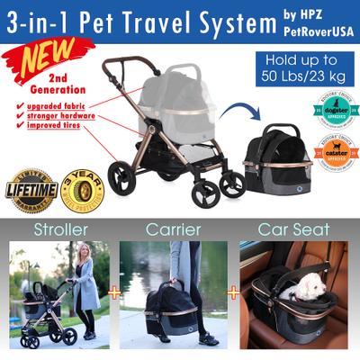 Show full view: HPZ Rover Prime G2 Luxury 3-in-1 Dog & Cat Stroller, Black slide 2 of 10