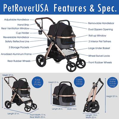Show full view: HPZ Rover Prime G2 Luxury 3-in-1 Dog & Cat Stroller, Black slide 8 of 10
