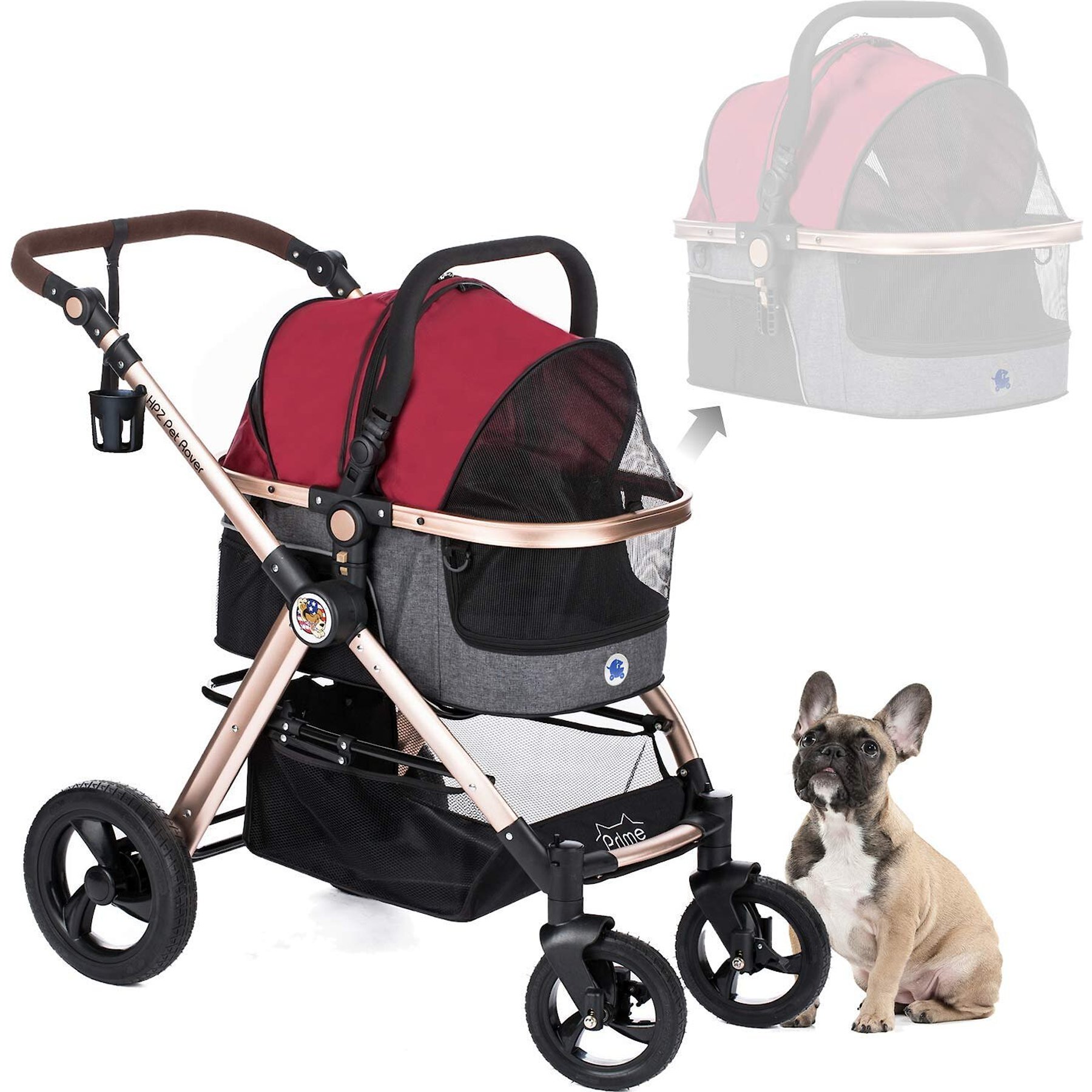 HPZ Rover Prime G2 Luxury 3-in-1 Dog & Cat Stroller, Ruby Red