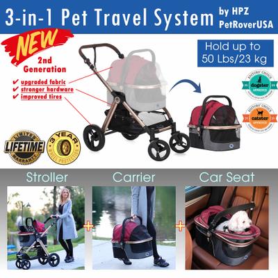 Show full view: HPZ Rover Prime G2 Luxury 3-in-1 Dog & Cat Stroller, Ruby Red slide 2 of 10