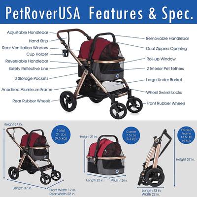 Show full view: HPZ Rover Prime G2 Luxury 3-in-1 Dog & Cat Stroller, Ruby Red slide 8 of 10