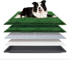 HQ4US 4LEGS Odorless Artificial Grass Mats Dog & Cat Potty Training System with Tray, Large