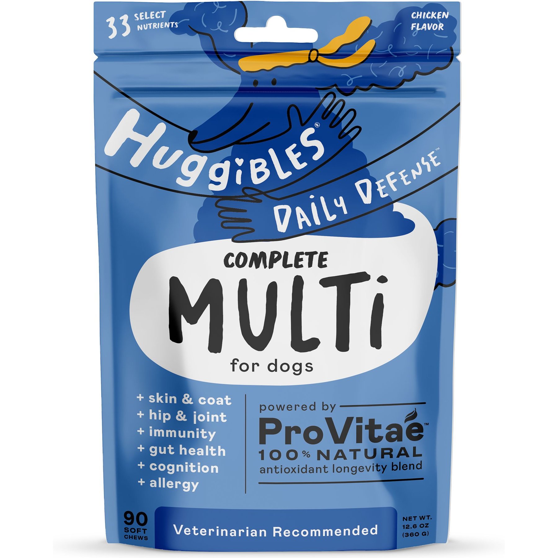 Huggibles Complete Multi Chicken Flavored Soft Chew Multivitamins for Dogs, 90 count