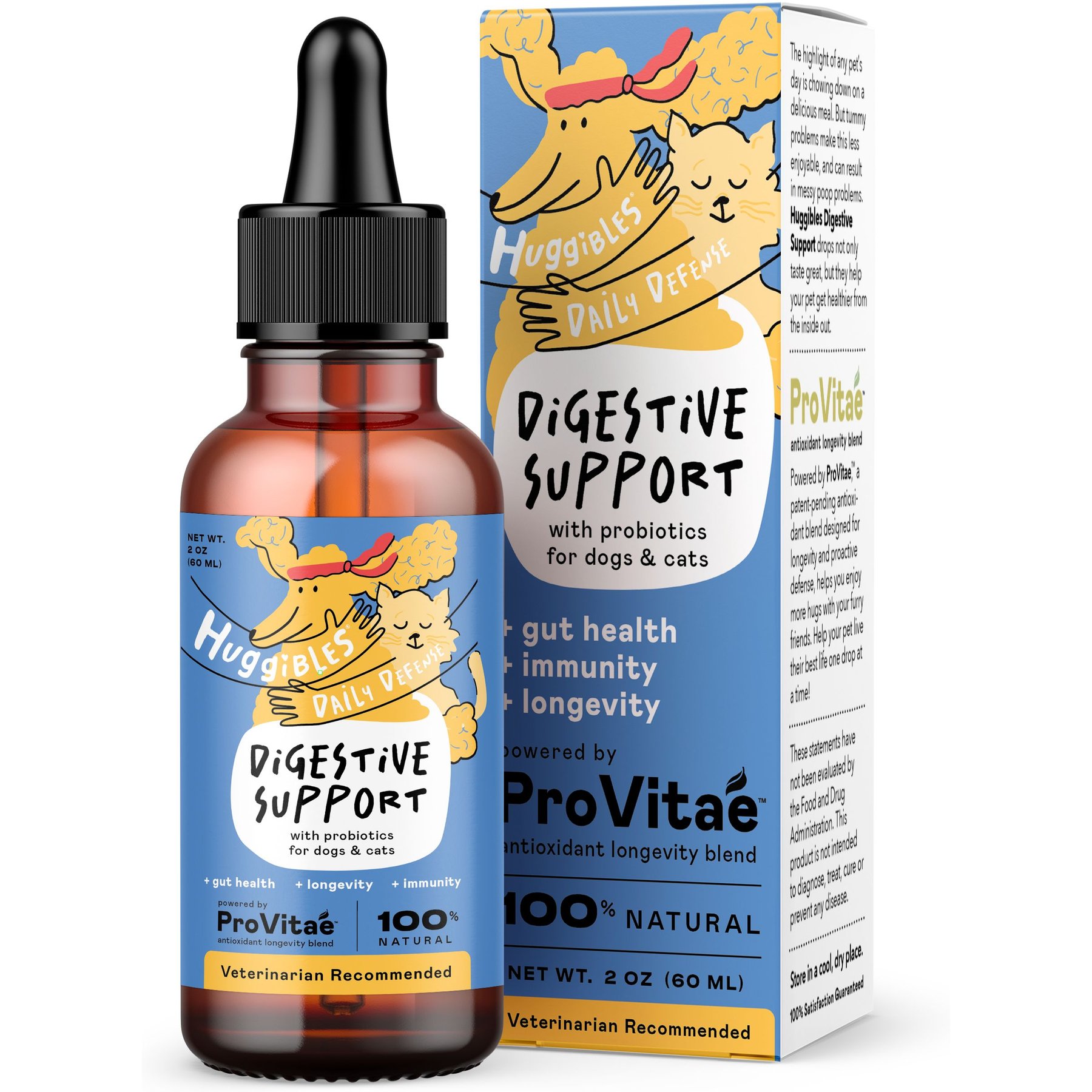 Huggibles Digestive Support with Probiotics Chicken Flavored Liquid Digestive Supplement for Dogs & Cats, 2-fl oz bottle