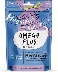 Huggibles Omega Plus Salmon Flavored Soft Chew Skin & Coat Supplement for Dogs, 90 count