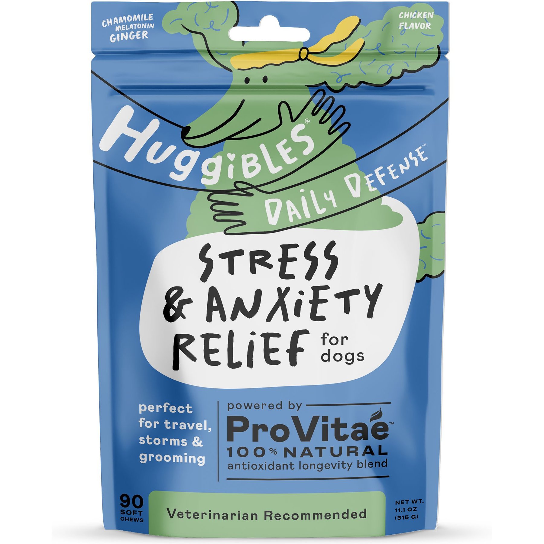 Huggibles Stress & Anxiety Relief Calming Chicken Flavored Soft Chews Calming Supplement for Dogs, 90 count