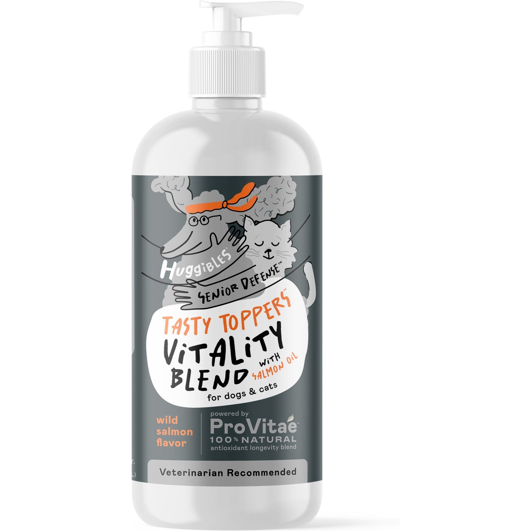 Huggibles Tasty Toppers Senior Vitality Blend Wild Salmon Flavored Multivitamin for Senior Dogs & Cats, 16-fl oz bottle
