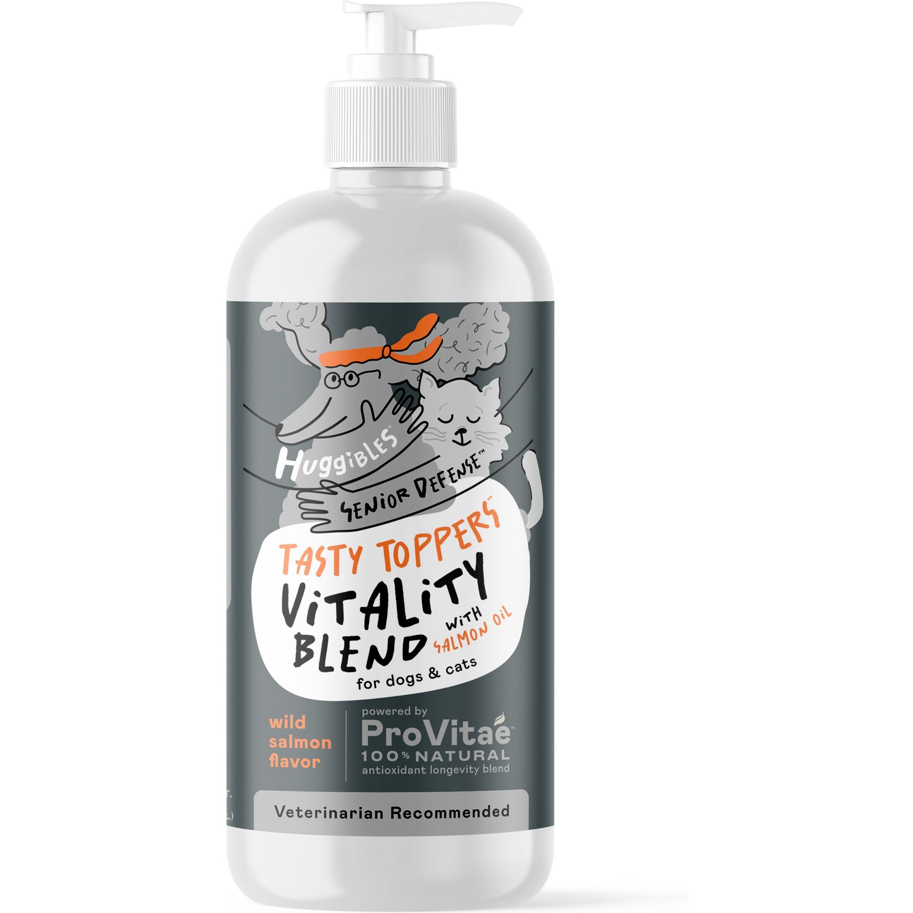 Huggibles Tasty Toppers Senior Vitality Blend Wild Salmon Flavored Multivitamin for Senior Dogs & Cats, 32-fl oz bottle