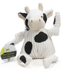 HuggleHounds Barnyard Durable Plush Corduroy Knottie Cow Squeaky Dog Toy, Large