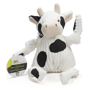 HuggleHounds Barnyard Durable Plush Corduroy Knottie Cow Squeaky Dog Toy, Large