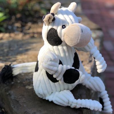 Show full view: HuggleHounds Barnyard Durable Plush Corduroy Knottie Cow Squeaky Dog Toy, Large slide 4 of 12