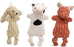 HuggleHounds Barnyard HuggleFlatties Tough Squeaky Plush Dog Toys, Small, 3 count