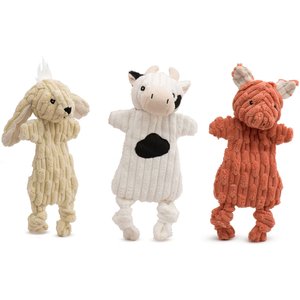HuggleHounds Barnyard HuggleFlatties Tough Squeaky Plush Dog Toys, Small, 3 count