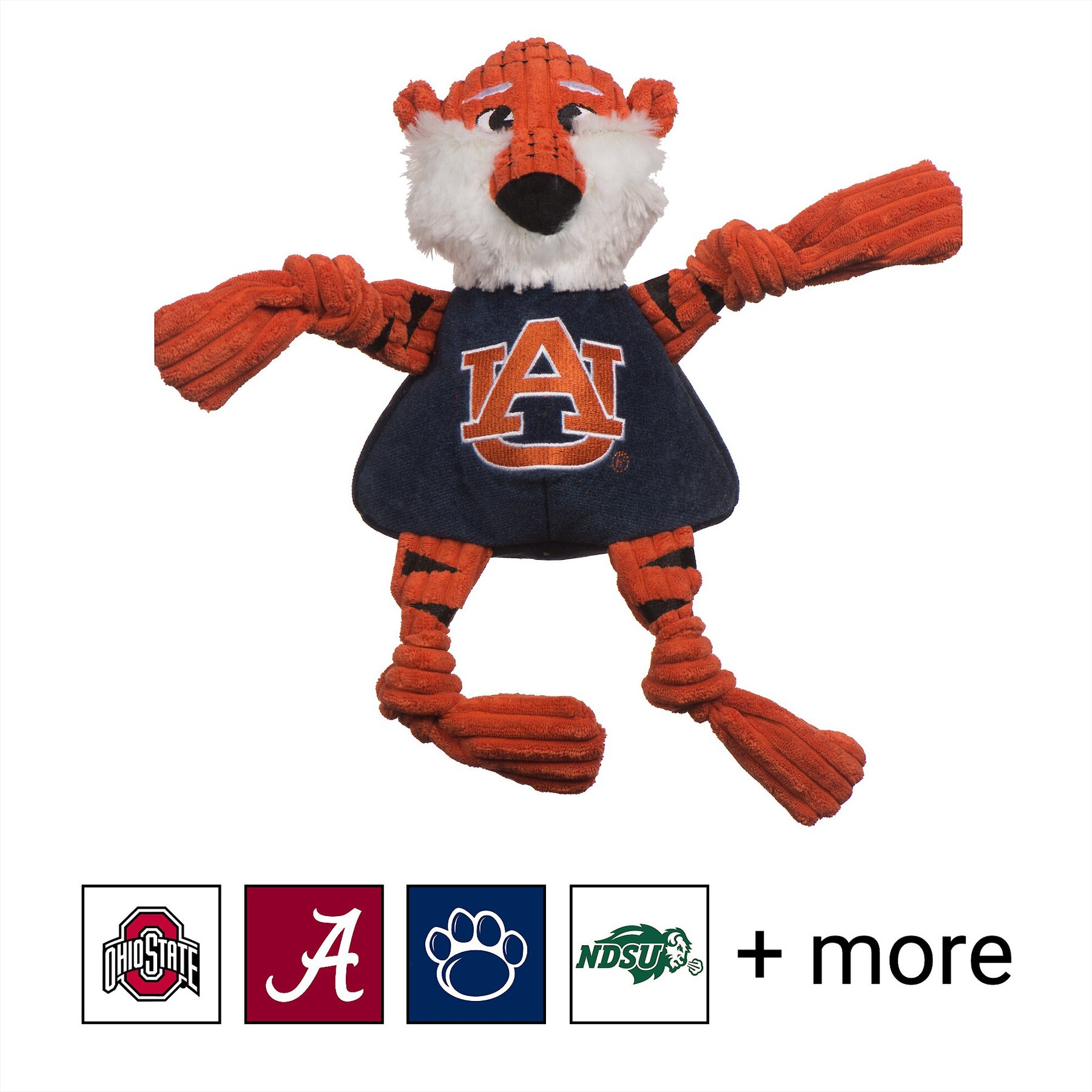 HuggleHounds College Mascot Plush Corduroy Knottie Squeaky Plush Dog Toy, Auburn Tigers, Large