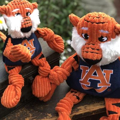 Show full view: HuggleHounds College Mascot Plush Corduroy Knottie Squeaky Plush Dog Toy, Auburn Tigers, Small slide 3 of 10