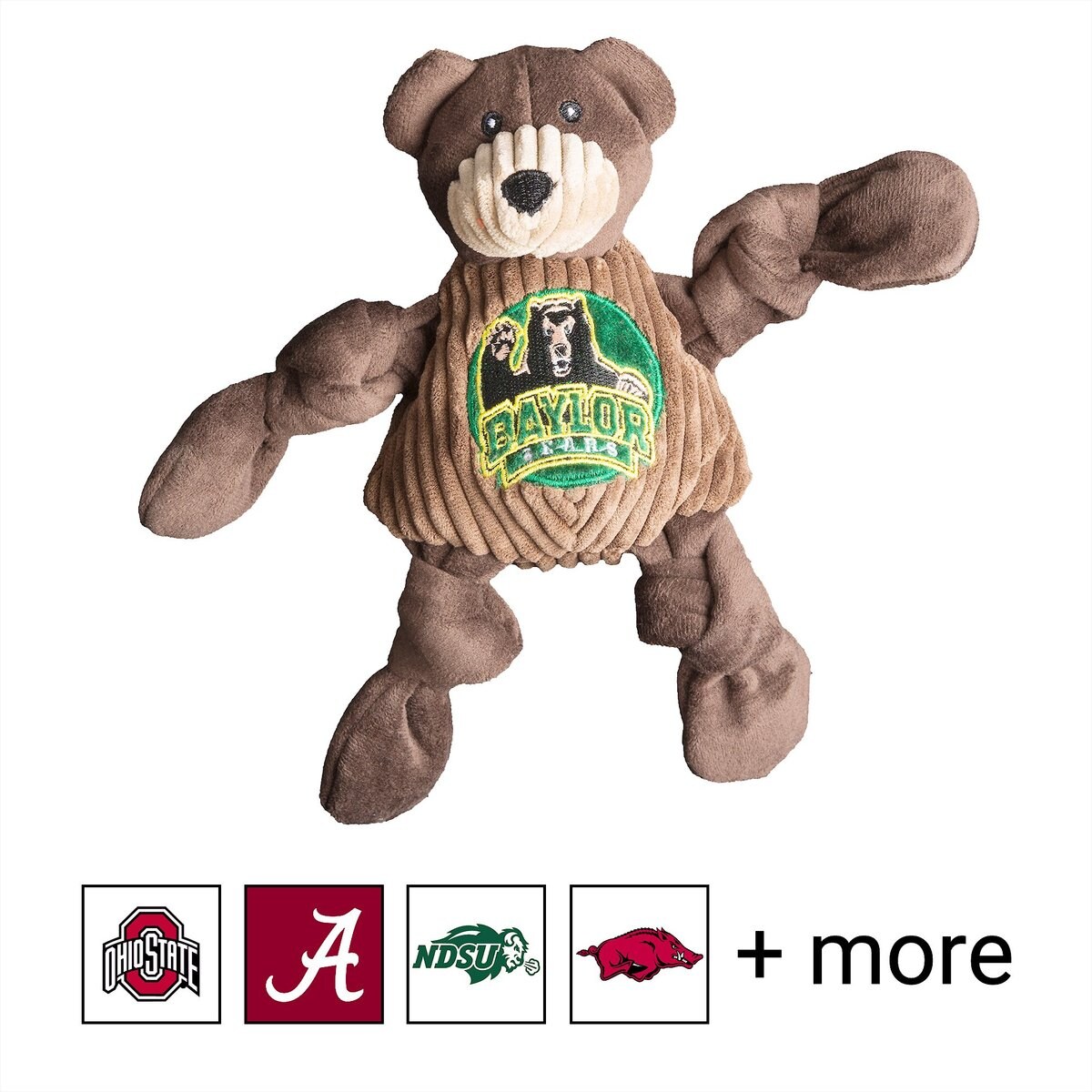 HuggleHounds College Mascot Plush Corduroy Knottie Squeaky Plush Dog Toy, Baylor Bears, Small