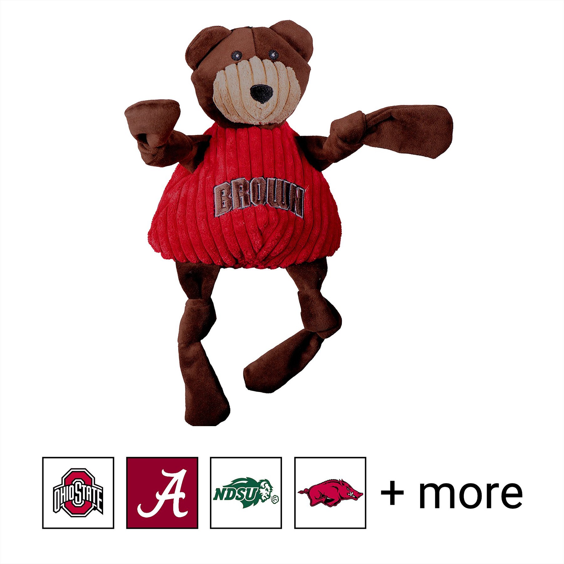 HuggleHounds College Mascot Plush Corduroy Knottie Squeaky Plush Dog Toy, Brown Bears, Large