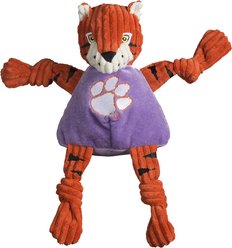 HuggleHounds College Mascot Plush Corduroy Knottie Squeaky Plush Dog Toy, Clemson Tigers, Large