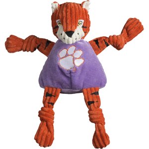 HuggleHounds College Mascot Plush Corduroy Knottie Squeaky Plush Dog Toy, Clemson Tigers, Large