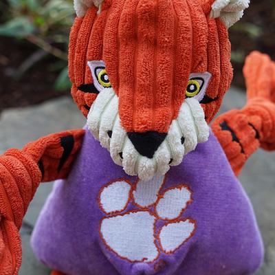 Show full view: HuggleHounds College Mascot Plush Corduroy Knottie Squeaky Plush Dog Toy, Clemson Tigers, Small slide 3 of 10