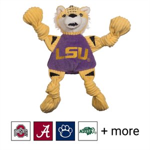HuggleHounds College Mascot Plush Corduroy Knottie Squeaky Plush Dog Toy, Louisiana State Tigers, Small