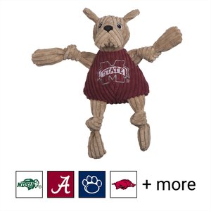 HuggleHounds College Mascot Plush Corduroy Knottie Squeaky Plush Dog Toy, Mississippi State Bulldogs, Large