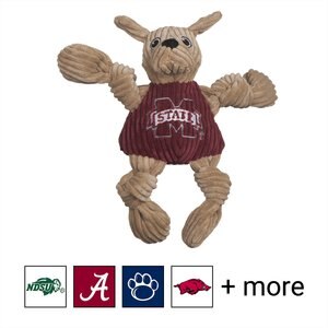 HuggleHounds College Mascot Plush Corduroy Knottie Squeaky Plush Dog Toy, Mississippi State Bulldogs, Small