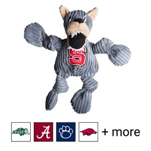 HuggleHounds College Mascot Plush Corduroy Knottie Squeaky Plush Dog Toy, North Carolina State Wolfpack, Small