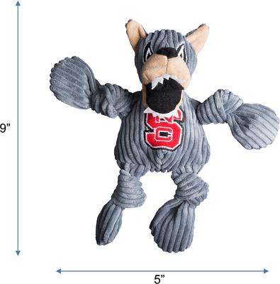 Show full view: HuggleHounds College Mascot Plush Corduroy Knottie Squeaky Plush Dog Toy, North Carolina State Wolfpack, Small slide 2 of 9