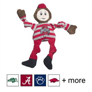 HuggleHounds College Mascot Plush Corduroy Knottie Squeaky Plush Dog Toy, Ohio State, Small 