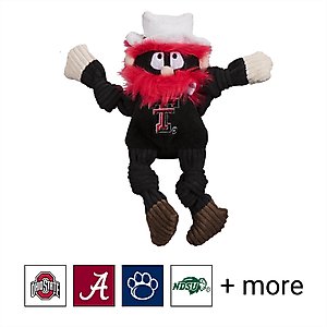HuggleHounds College Mascot Plush Corduroy Knottie Squeaky Plush Dog Toy, Texas Tech Red Raiders, Large