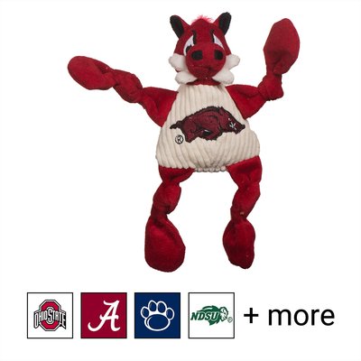 HuggleHounds HuggleHounds College Mascot Plush Corduroy Knottie Squeaky Plush Dog Toy, Arkansas Razorbacks, Small