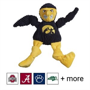HuggleHounds College Mascot Plush Corduroy Knottie Squeaky Plush Dog Toy, University of Iowa, Large
